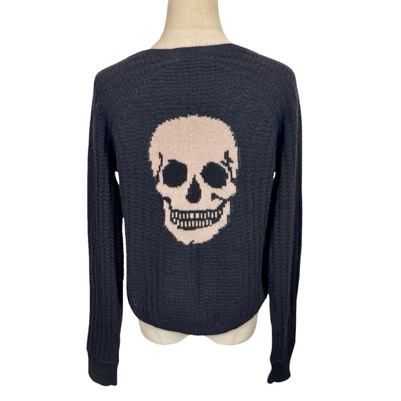 Skull Cashmere Cropped 100% Cashmere Textured Ribbed Sweater Intarsia Skull - Picture 1 of 11